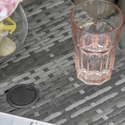 Outsunny Outdoor Patio Rattan Wicker Coffee Table Bistro Side Table w/ Umbrella Hole and Storage Space, Grey 