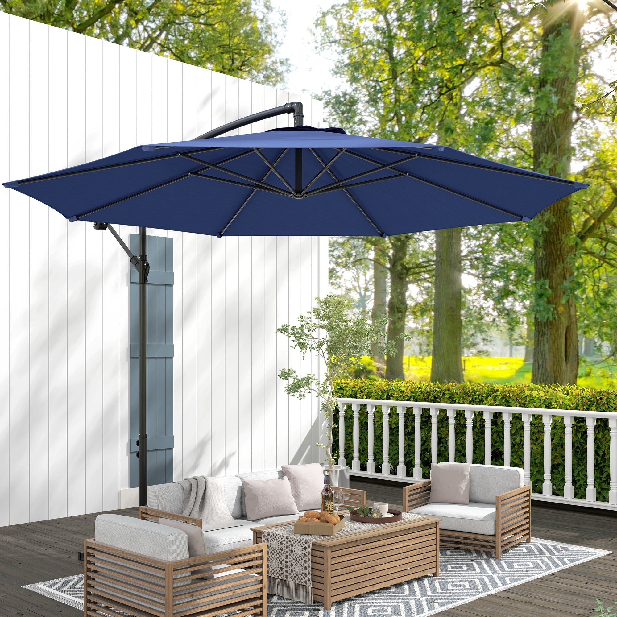 Outsunny 2.45m Overhanging Cantilever Parasol, with Cross Base - Blue 
