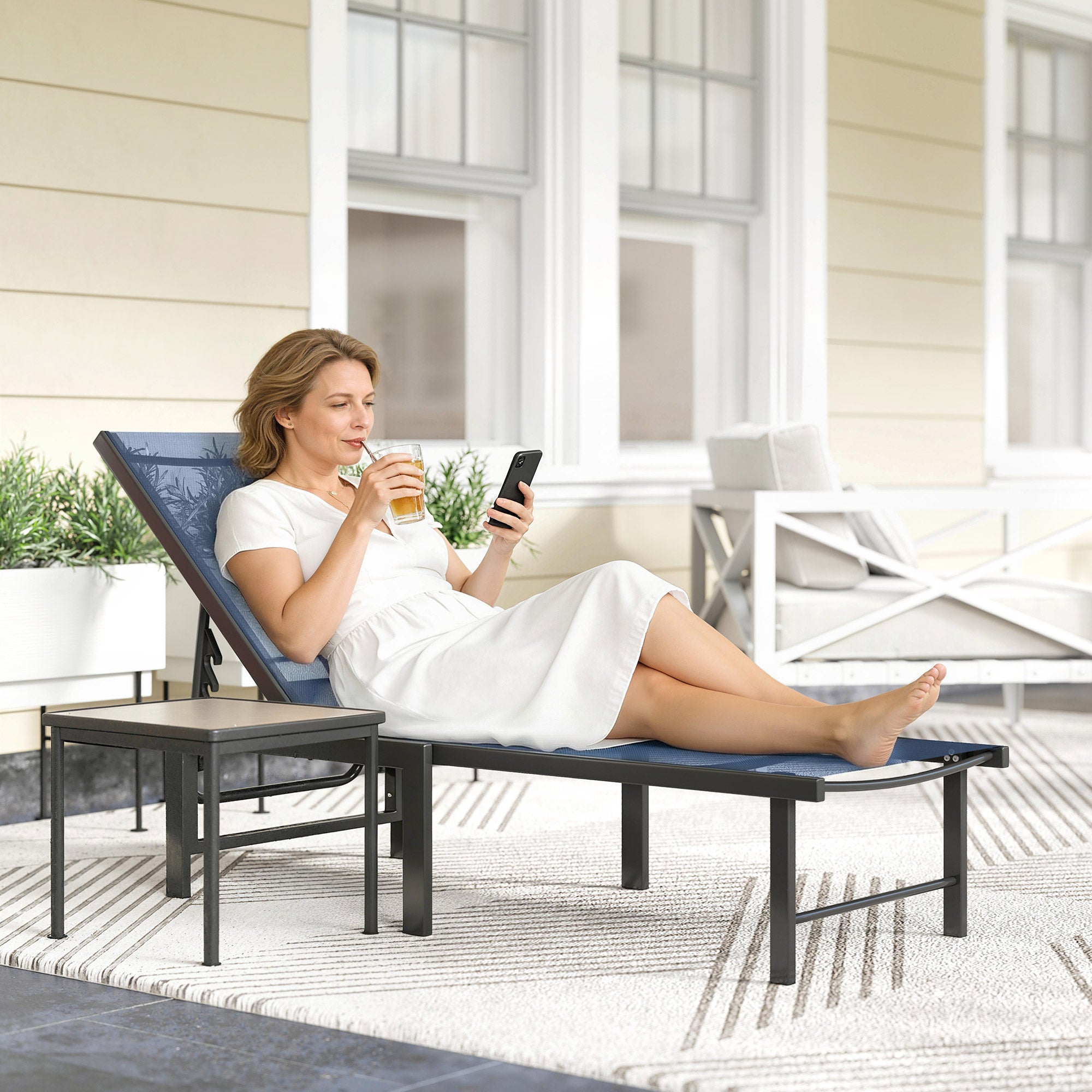 Outsunny Reclining Sun Lounger - Dark Blue 