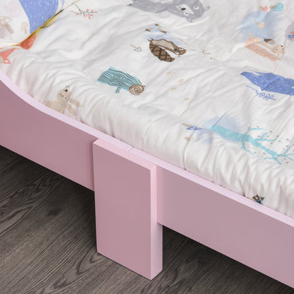 HOMCOM Kids Toddler Bed Princess Crown Theme Safety Side Rails Slats Home Bedroom Furniture Boys Girls 3-6 Yrs Pink 143 x 73 x 60 cm 