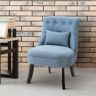 HOMCOM Fabric Single Sofa Dining Chair Tub Chair Upholstered W/ Pillow Solid Wood Leg Home Living Room Furniture Blue 