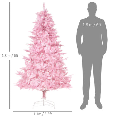 HOMCOM 6FT Artificial Christmas Tree Holiday Xmas Holiday Tree Decoration with Automatic Open for Home Party, Pink 