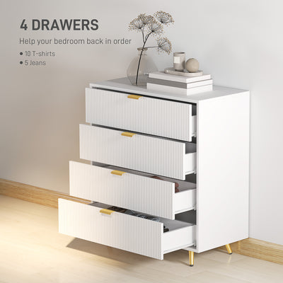 HOMCOM Elegant Four-Drawer Bedside Table - White 