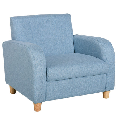 HOMCOM Children's Armchairs Toddler Chair Wood Frame Anti-Slip Legs High Back Bedroom Playroom Furniture Blue 