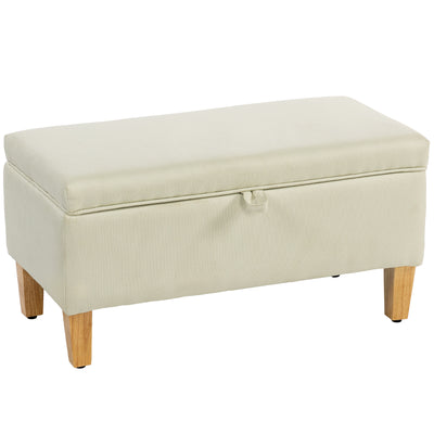 HOMCOM 30L Linen Storage Ottoman Padded Footstool with Rubberwood Legs for Storage Box, Bed End, Shoe Bench, Seating, Beige 