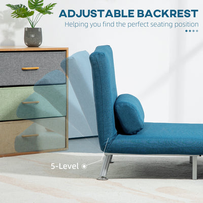 HOMCOM Single Linen-Look Sleeper Chair - Blue 