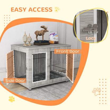 PawHut Indoor Dog Kennel w/ Soft Cushion, Double Door for Large Dogs, 106 x 74 x 81.5cm, Grey 