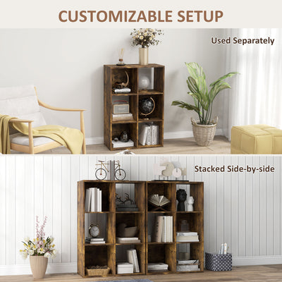 HOMCOM 3-tier 6 Cubes Storage Unit Particle Board Cabinet Bookcase Organiser Home Office Shelves Rustic Brown 