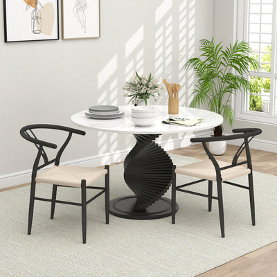 HOMCOM Set of Two Weave Dining Chairs with Y-Shaped Backrest Hemp Seat - Black/Beige 
