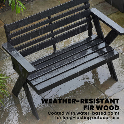 Outsunny 2 Seater Wooden Garden Bench, Slatted Patio Bench with Armrest and Backrest, Black 