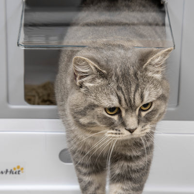 PawHut Hooded Cat Litter Box, Portable Pet Toilet, with Scoop, Front Entry - Grey 
