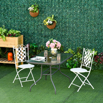 Outsunny Garden Dining Table Glass Top Metal Frame with Parasol Hole Outdoor Balcony Grey 140L x 80Wcm 