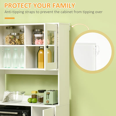 HOMCOM Freestanding Kitchen Cupboard, Modern Kitchen Storage Cabinet with Doors and Adjustable Shelves, 180cm, White 