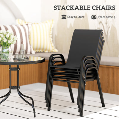 Outsunny Five-Piece Steel Patio Set, with Glass-Top Table - Black 