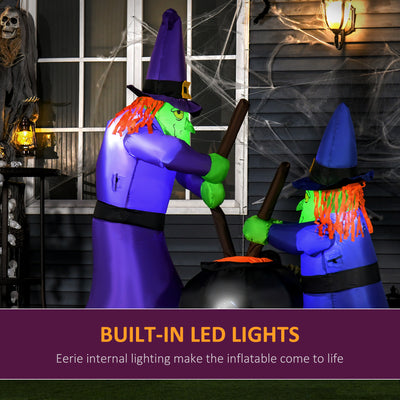 HOMCOM 1.8m Inflatable Halloween Lawn Decoration with LED Witches Around A Black Cauldron Outdoor Air Blown Holiday Décor 