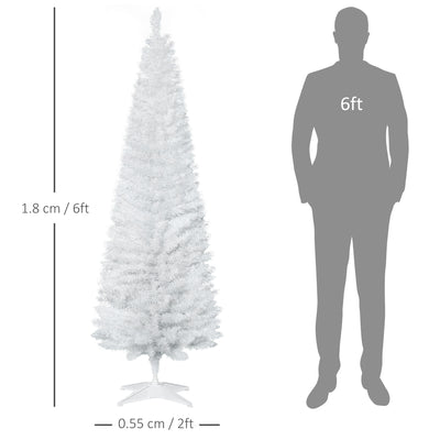 HOMCOM 6ft Unlit Artificial Christmas Tree, Pencil Slim Xmas Tree with Solid Stand and Realistic Branches, White 