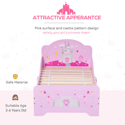 HOMCOM Kids Bed Princess Castle Theme w/ Side Rails Slats Home Furniture for 3 - 6 Yrs Pink 143 x 73 x 60 cm 