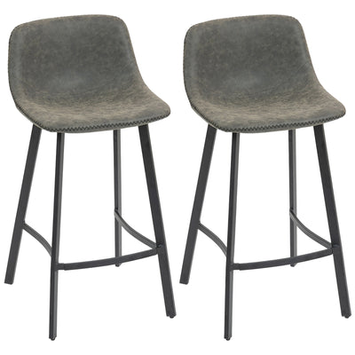 HOMCOM Bar Stools Set of 2, PU Leather Dining Stools with Backrest, Footrest, for Kitchen, Counter, Breakfast Bar, Grey 