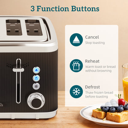 HOMCOM Electric Stainless Steel Kettle and Toaster Set, 3000W 1.7L UK Strix Thermostat Fast Boil Kettle w/ Limescale Filter, Cool Touch Body, 4 Slice Toaster with 7 Browning Levels, Crumb Tray, Black