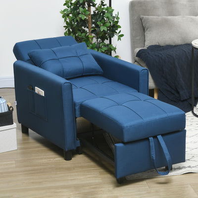 HOMCOM Linen-Look Single Chair Bed - Blue 