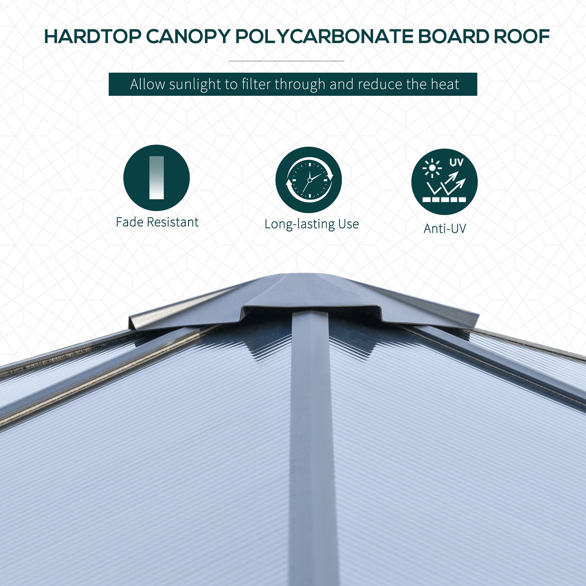 Outsunny 3 x 3(m) Hardtop Gazebo Canopy with Polycarbonate Roof, Aluminium Frame, Permanent Pavilion Garden Gazebo with Netting and Curtains for Patio, Deck, Dark Grey 