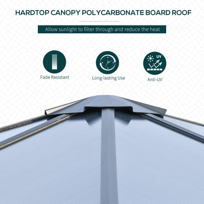 Outsunny 3 x 3(m) Hardtop Gazebo Canopy with Polycarbonate Roof, Aluminium Frame, Permanent Pavilion Garden Gazebo with Netting and Curtains for Patio, Deck, Dark Grey 