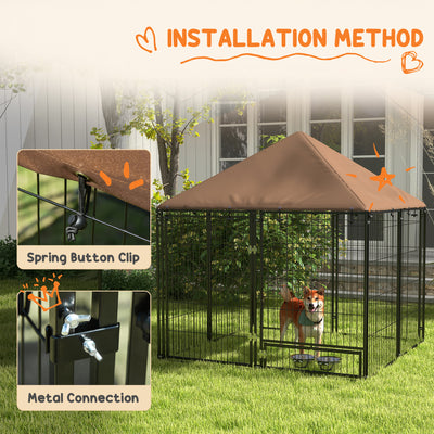 PawHut Outdoor Dog Kennel Puppy Play Pen with Canopy Garden Playpen Fence Crate Enclosure Cage Rotating Bowl 141 x 141 x 151 cm 