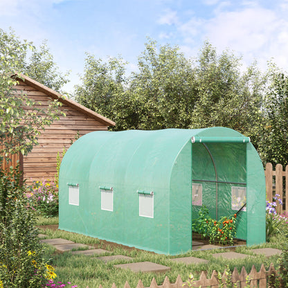 Outsunny 4 x 2 x 2 m Polytunnel Greenhouse with Roll-up Door and 6 Mesh Windows, Walk-in Garden Tunnel Warm House Tent with UV-resistant PE Cover and Galvanised Steel Frame, Green 