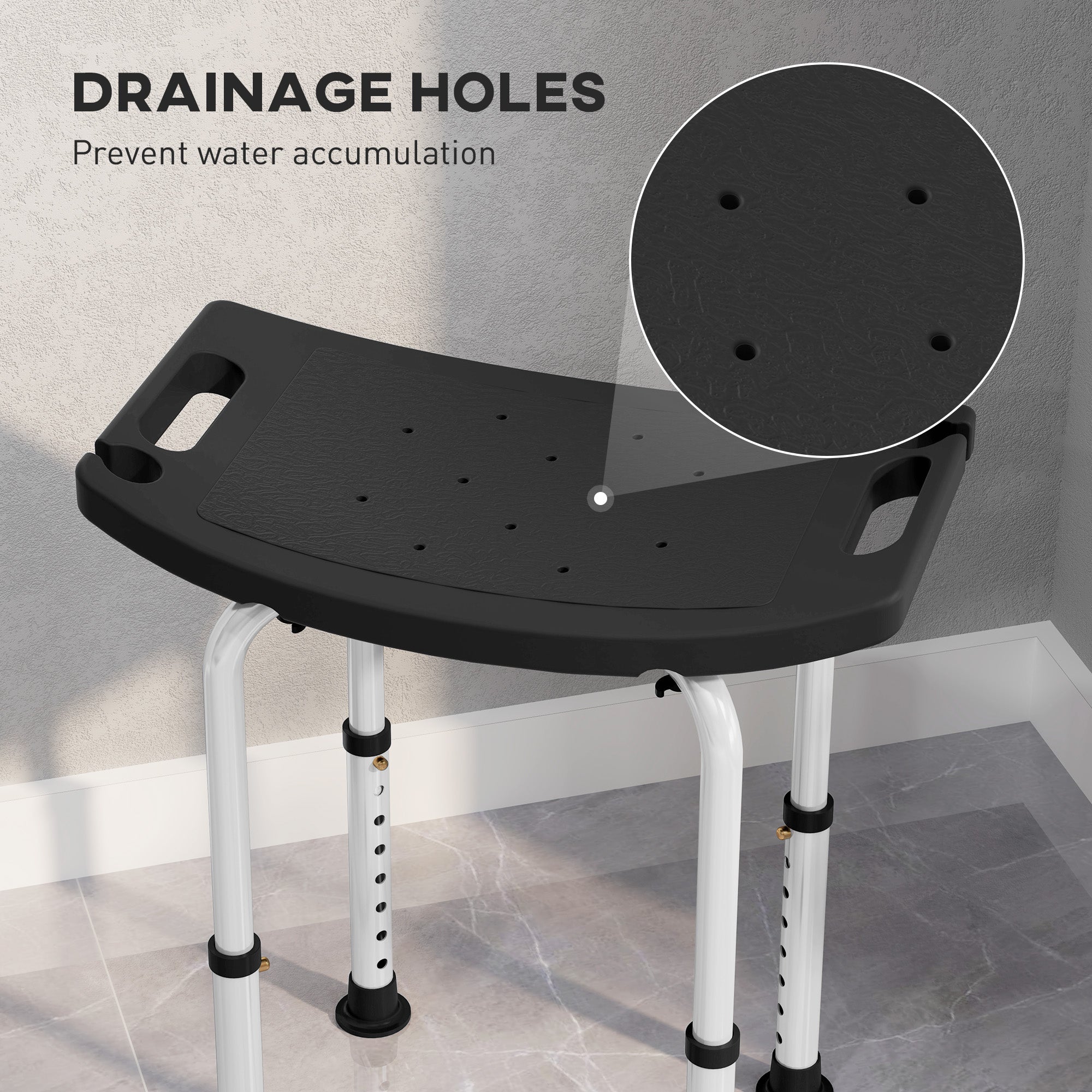HOMCOM Height Adjustable Bath Stool, Aluminium Shower Stool with Non-Slip Pads for Elderly, Disabled, Seniors, Pregnant, Black 