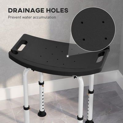 HOMCOM Height Adjustable Bath Stool, Aluminium Shower Stool with Non-Slip Pads for Elderly, Disabled, Seniors, Pregnant, Black 