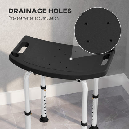 HOMCOM Height Adjustable Bath Stool, Aluminium Shower Stool with Non-Slip Pads for Elderly, Disabled, Seniors, Pregnant, Black 