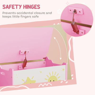AIYAPLAY Toy Box with Lid, Safety Hinges and Groove Handles, Toy Storage organiser for Kids, Living Room, Playroom, Pink 