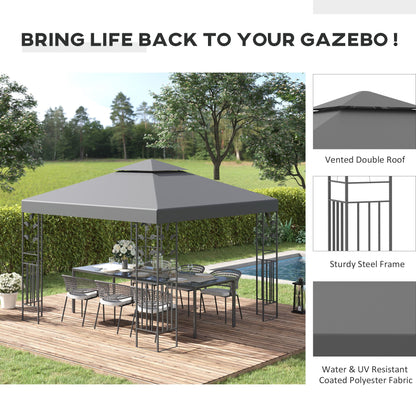 Outsunny 3 x 3m Outdoor Steel Gazebo with 2 Tier Roof, Garden Gazebo Patio Canopy Marquee Shelter with Decorative Steel Frame - Grey 