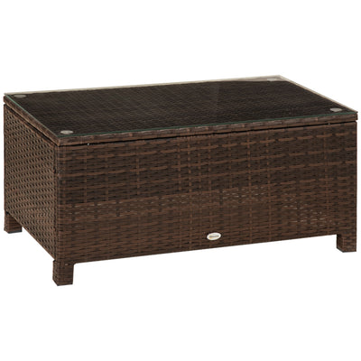 Outsunny PE Rattan Garden Coffee Table with Glass Table Top - Brown 