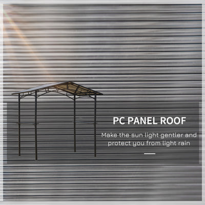 Outsunny 8ft x 5ft Outdoor BBQ Protective Gazebo Tent Aluminium Steel Frame w/ 2 Shelves Hardtop Roof Canopy Ground Stakes Safe Cooking 