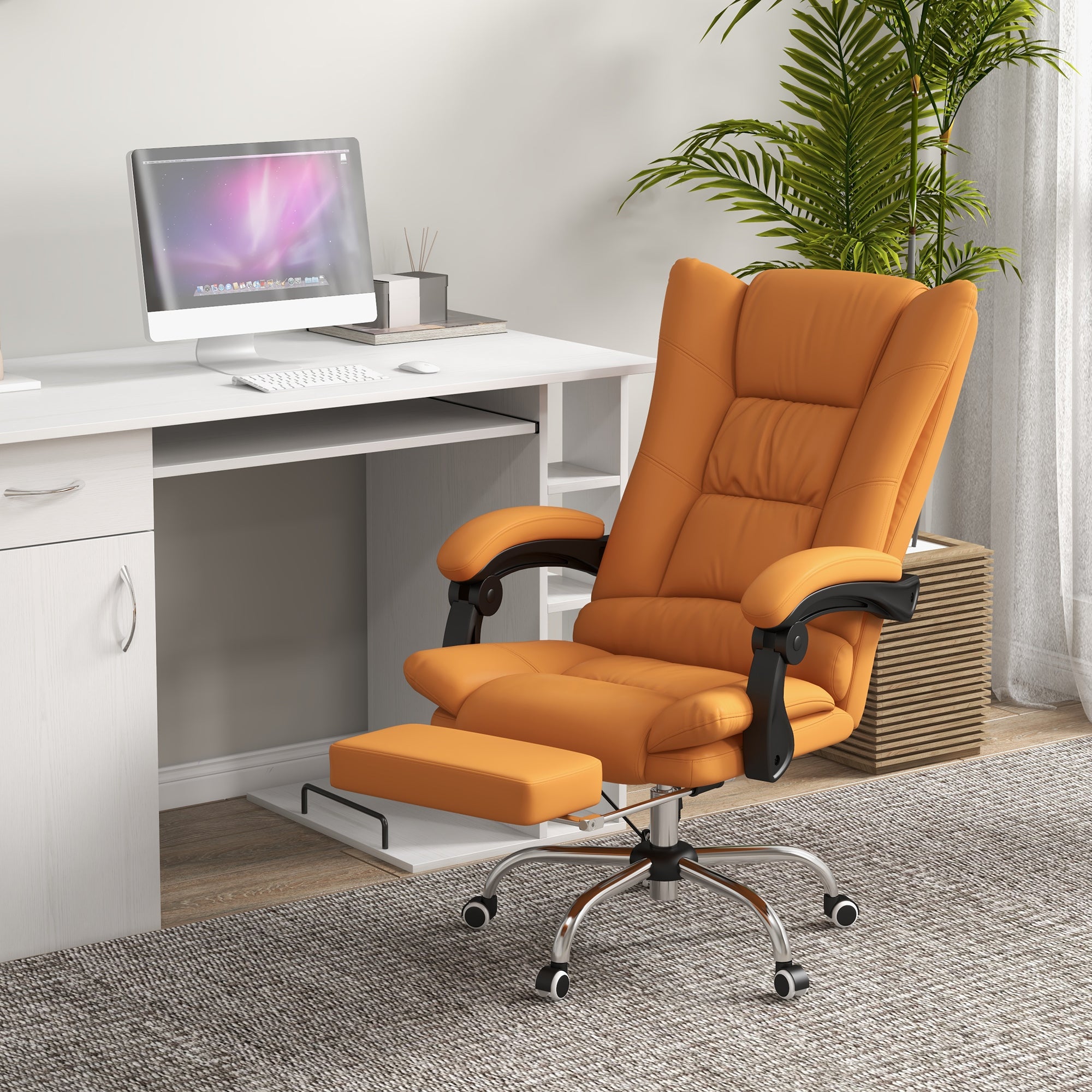 Vinsetto High Back Vibration Massage Office Chair, Heated Reclining PU Leather Computer Chair with 135\'c2\'b0 Reclining Back and Footrest, Light Brown