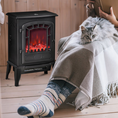 HOMCOM Free standing Electric Fireplace Stove, Fireplace Heater with Realistic Flame Effect, Overheat Safety Protection, 1000W/2000W, Black 