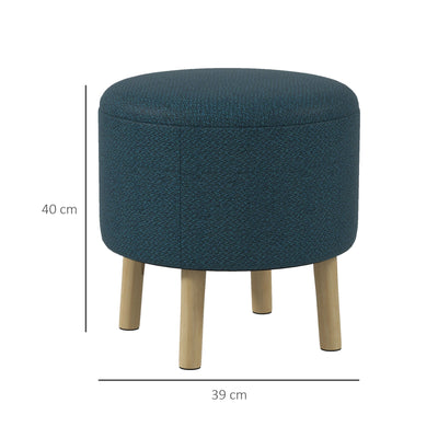 HOMCOM Round Linen-Look Storage Ottoman - Blue 