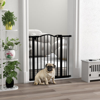 PawHut Metal 74-87cm Adjustable Pet Gate Safety Barrier w/ Auto-Close Door Black 