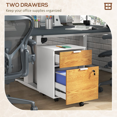 HOMCOM Two-Drawer Lockable Filing Cabinet - Wood Effect 
