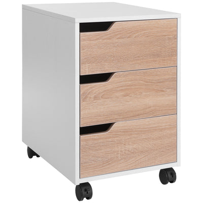 HOMCOM 3 Drawer Mobile File Cabinet, Vertical Filing Cabinet with Wheels for Home Office, Oak 