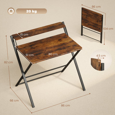 HOMCOM Compact Folding Desk for Small Spaces with Storage Shelf for Home Office, Rustic Brown 