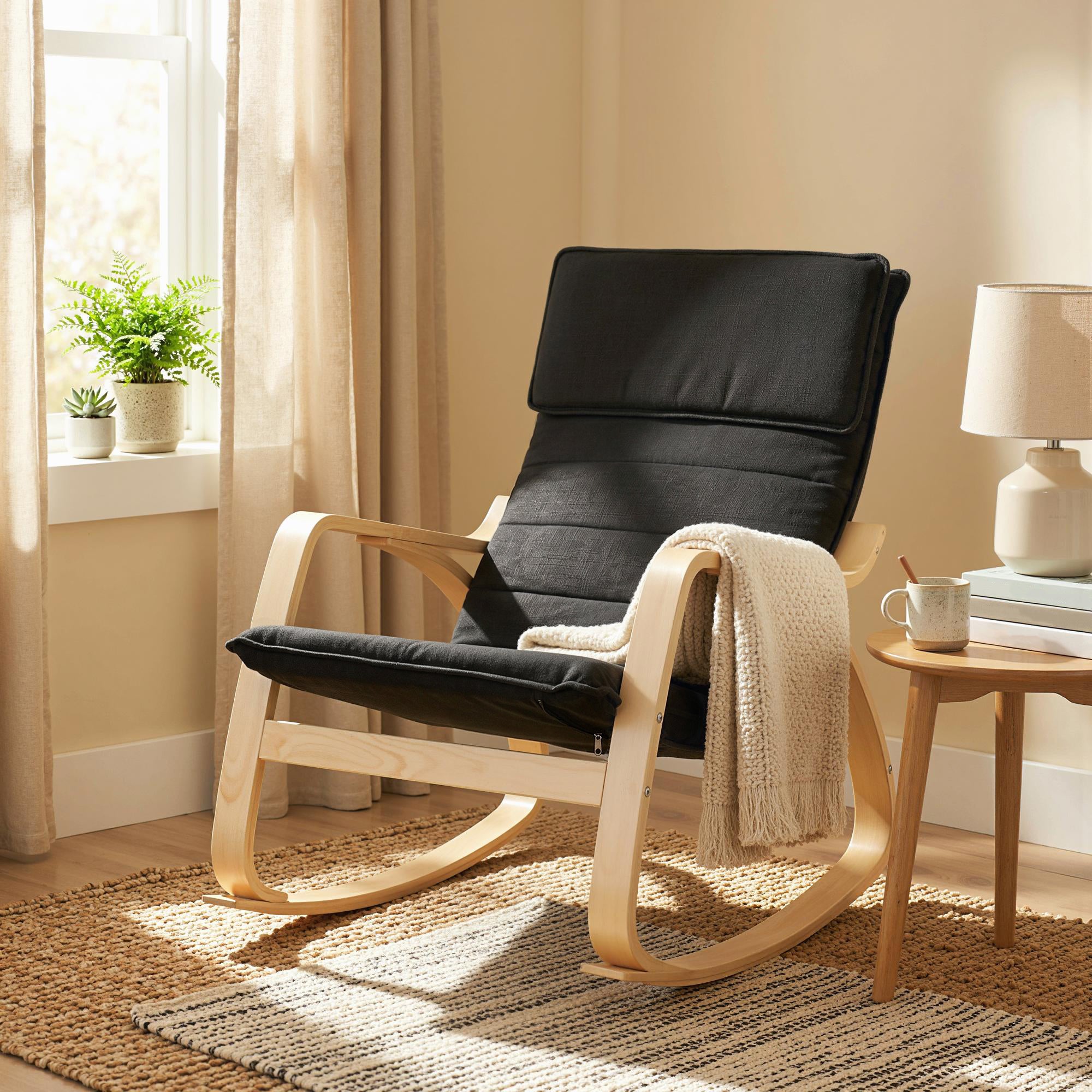 HOMCOM Lounge Chair, Comfortable Relax Rocking Chair with Headrest, 67W x 92D x 89H cm, Black 