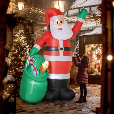 Outsunny 9ft/275 cm Christmas Inflatable Santa with Bear Sack, Giant Christmas Blow Up Decoration with Built-in LED Lights for Garden, Indoor Outdoor Home Decor 