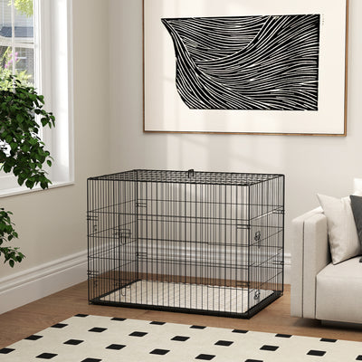 PawHut Foldable Dog Crate with 2 Doors with Tray, Soft Cushion, for Large Medium Dogs, 91 x 62 x 68, Black 