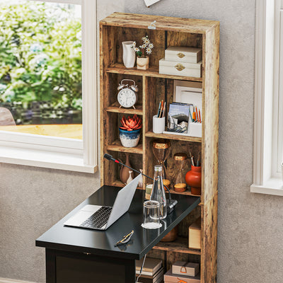 HOMCOM Folding Desk with Blackboard Multi-function Computer Office Workstation Side Shelf for Home Office, Rustic Brown 
