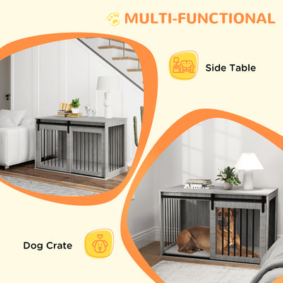 PawHut 118cm Dog Crate Furniture with Removable Cushion for Extra Large Dogs - Grey 