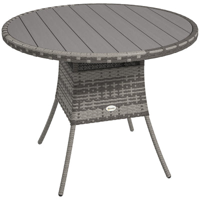 Outsunny 90cm Four-Person Wood-Effect Rattan Table - Grey 