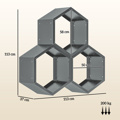 Outsunny Three-Shelf Hexagon Metal Firewood Rack - Grey 