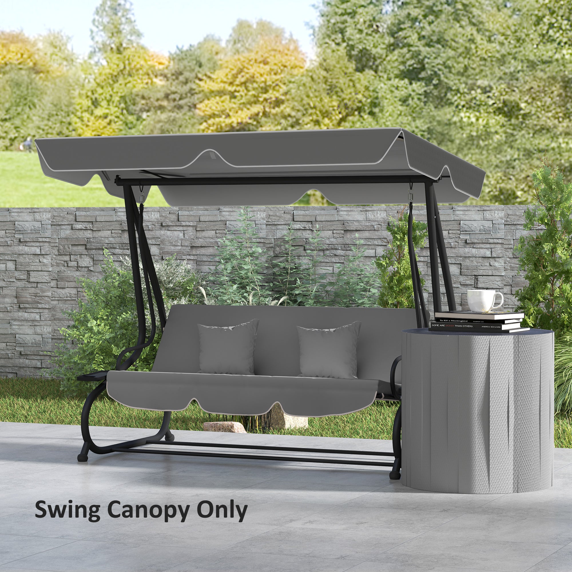 Outsunny Garden Swing Canopy Replacement 3 Seater, Waterproof Garden Swing Seat Canopy Cover, Windproof Anti-UV Sun Shade (Canopy Only) for Patio, Balcony, Dark Grey 